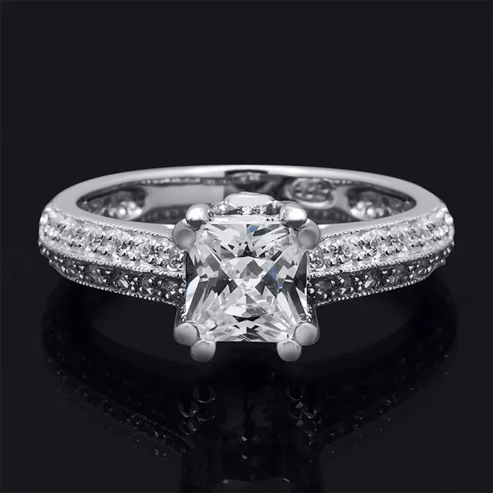 15 CT Sterling Silver Princess Cut Engagement Ring MayaMila Rings