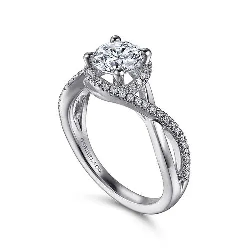 Rings GABRIEL CO 14K White Gold Round Halo Diamond Engagement Ring