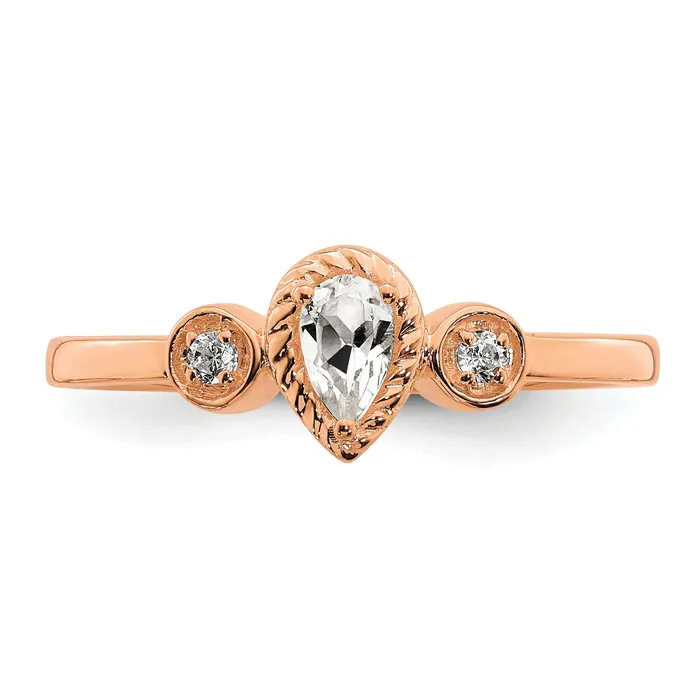 025ct CZ Solid Real 14k Rose Polish Petite Rope Edge Pear Complete Dia Ring Goldia Rings