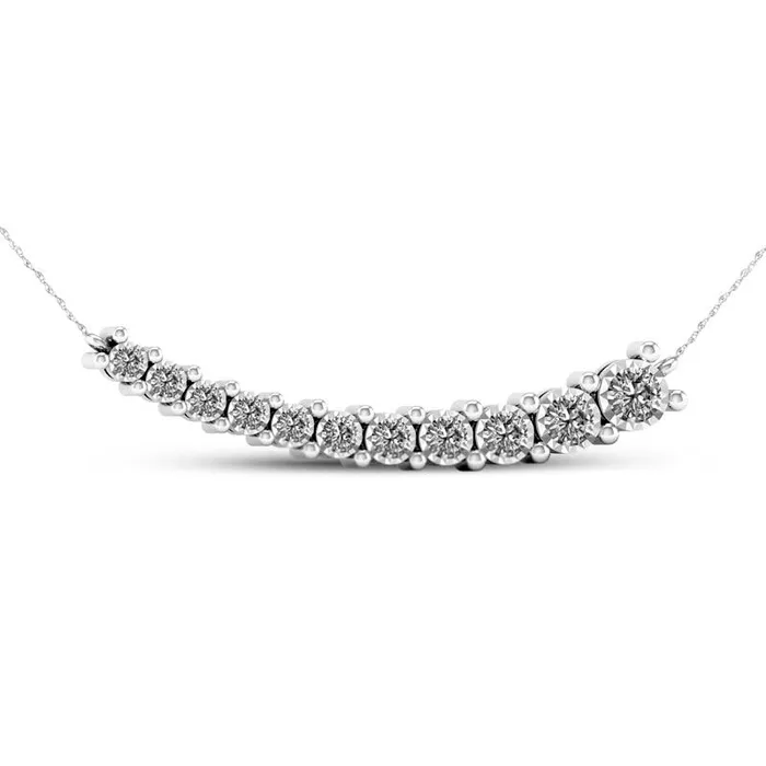 033 CT TW Natural Diamond Curved Bar Necklace in 10K White Gold Goldia Necklaces