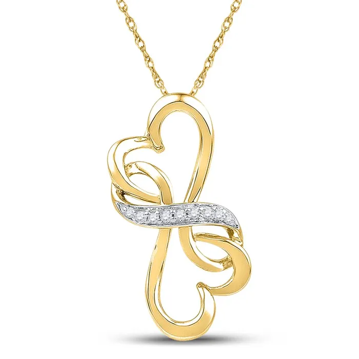 10k Yellow Gold Round Diamond Double Heart Pendant 120 Cttw gndatlanta Necklaces