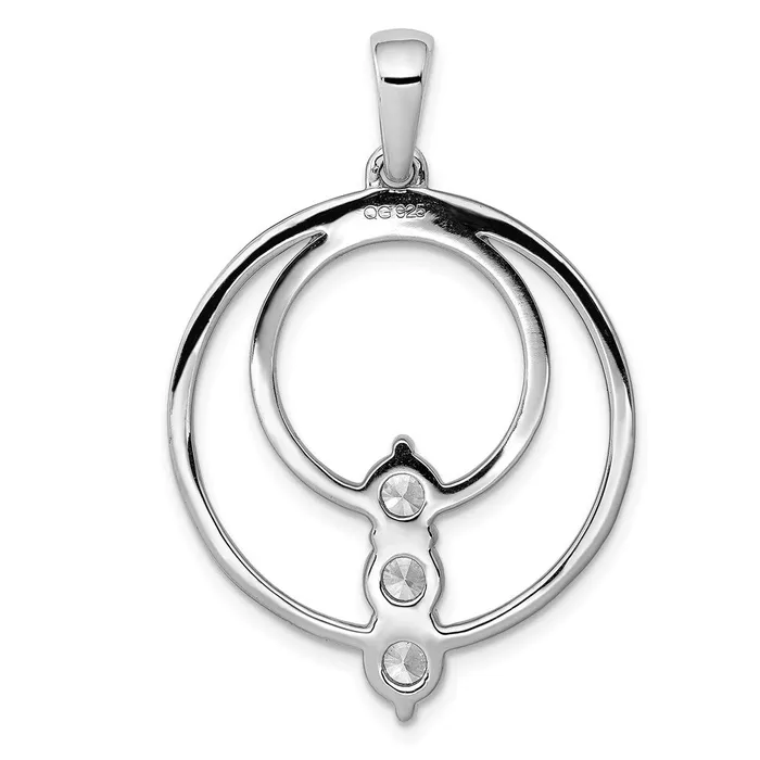14k White Gold 43mm Real Diamond Three Stone Circle Pendant Goldia Necklaces