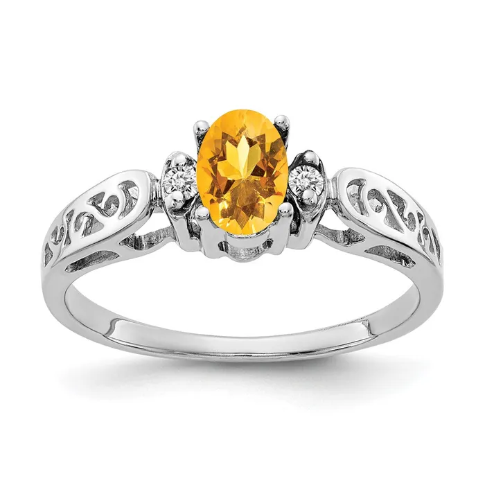14k White Gold 6x4mm Oval Citrine Checker VS Real Diamond ring Goldiacom Rings