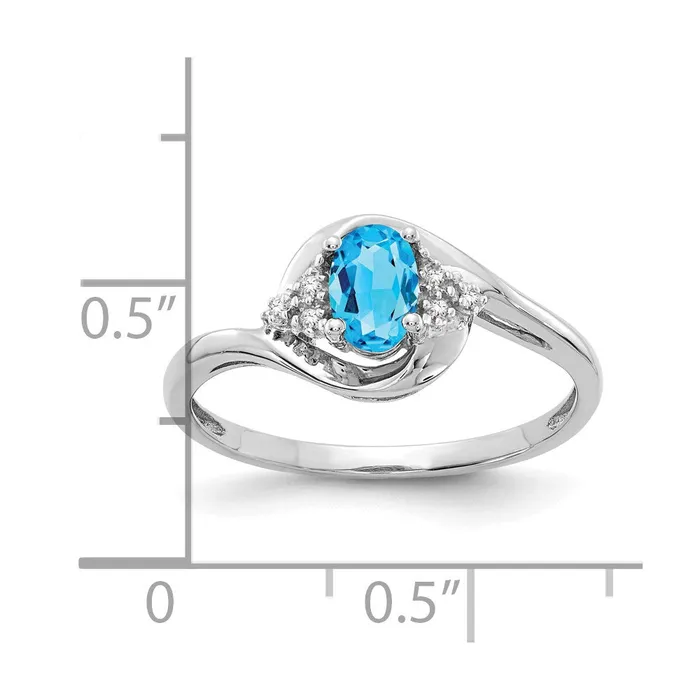 14k White Gold Blue Topaz and Real Diamond Ring Goldia Rings