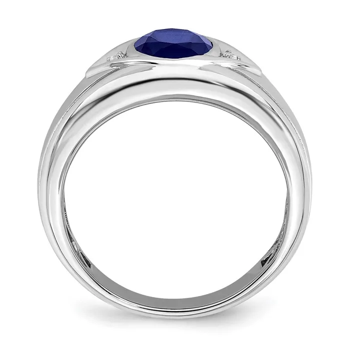 14k White Gold Created Sapphire and Real Diamond Mens Ring Goldia Rings