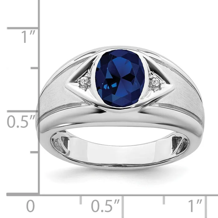 14k White Gold Created Sapphire and Real Diamond Mens Ring Goldia Rings