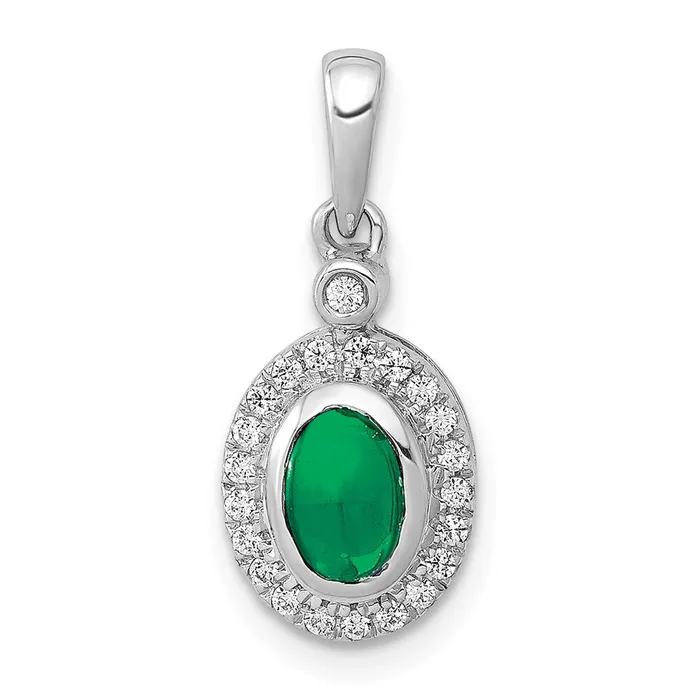 14k White Gold Halo Real Diamond and Cabochon Emerald Pendant Goldia Necklaces 14k White Gold Halo Real Diamond and Cabochon Emerald Pendant Goldia Necklaces