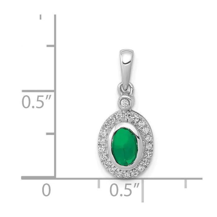 14k White Gold Halo Real Diamond and Cabochon Emerald Pendant Goldia Necklaces