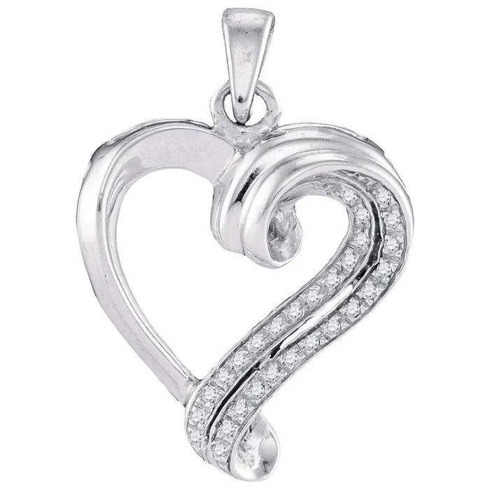14k White Gold Round Diamond Curled Heart Pendant 120 Cttw gndatlanta Necklaces
