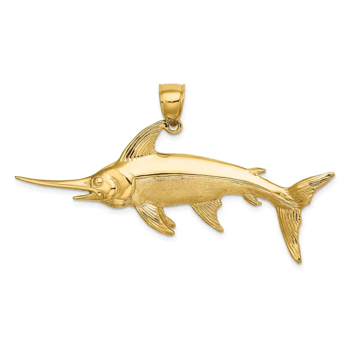 14k Yellow Gold 3D PolishedSatin Swordfish Charm Goldia Charm Necklaces 14k Yellow Gold 3D PolishedSatin Swordfish Charm Goldia Charm Necklaces