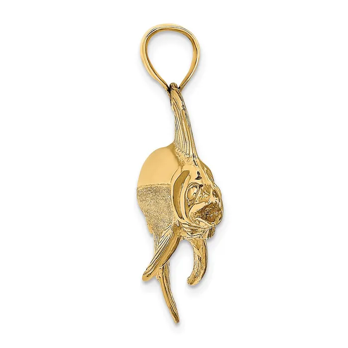 14k Yellow Gold 3D PolishedSatin Swordfish Charm Goldia Charm Necklaces