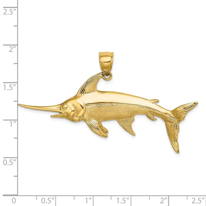 14k Yellow Gold 3D PolishedSatin Swordfish Charm Goldia Charm Necklaces
