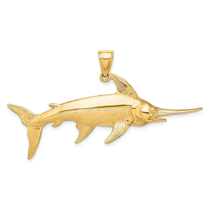 14k Yellow Gold 3D PolishedSatin Swordfish Charm Goldia Charm Necklaces