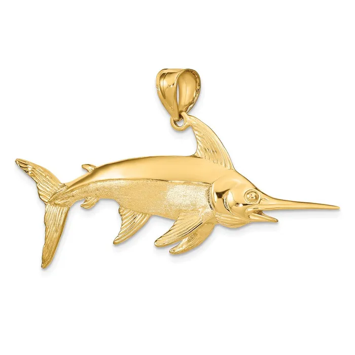 14k Yellow Gold 3D PolishedSatin Swordfish Charm Goldia Charm Necklaces