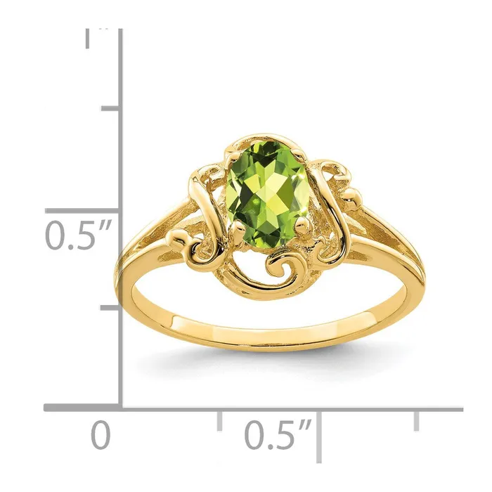 14K Yellow Gold 7x5mm Oval Peridot Checker ring Goldia Rings