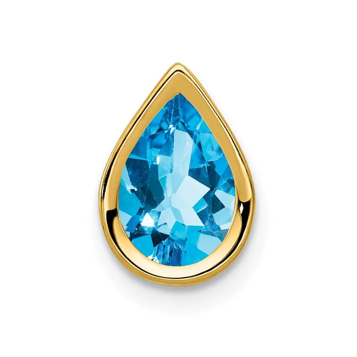14K Yellow Gold 9x6mm Pear Blue Topaz Checker bezel pendant Goldia Necklaces
