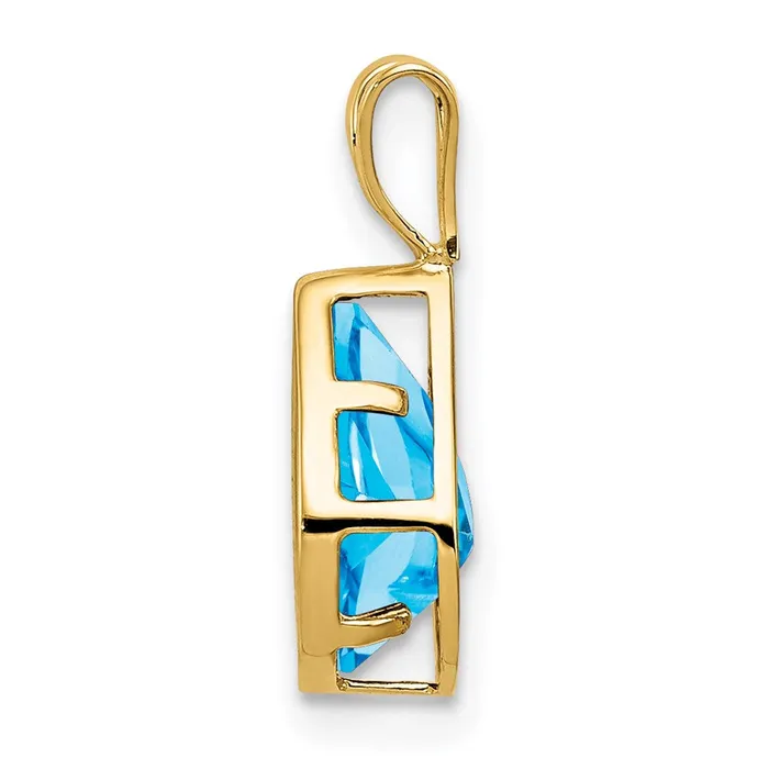 14K Yellow Gold 9x6mm Pear Blue Topaz Checker bezel pendant Goldia Necklaces