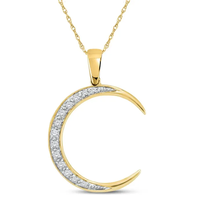 14k Yellow Gold Round Diamond Crescent Moon Pendant 16 Cttw gndatlanta Necklaces