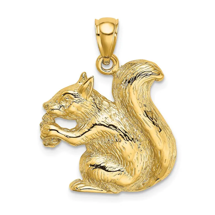 14k Yellow Gold Textured Sitting Squirrel Charm Goldia Charm Necklaces