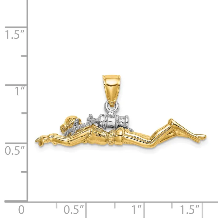 14k Yellow u0026 Rhodium Gold wRhodium 3D Male Scuba Diver Charm Goldia Charm Necklaces