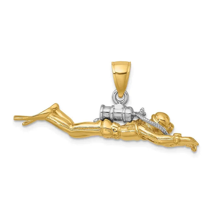 14k Yellow u0026 Rhodium Gold wRhodium 3D Male Scuba Diver Charm Goldia Charm Necklaces