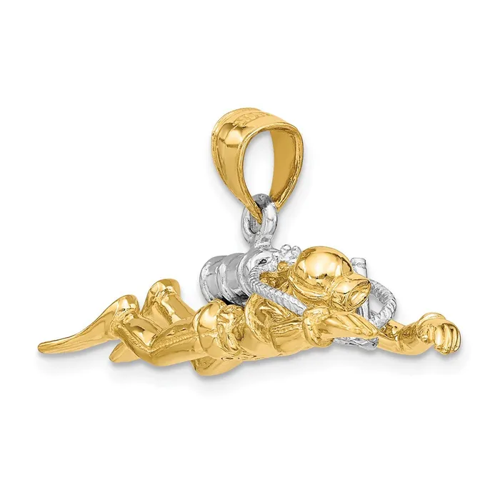 14k Yellow u0026 Rhodium Gold wRhodium 3D Male Scuba Diver Charm Goldia Charm Necklaces