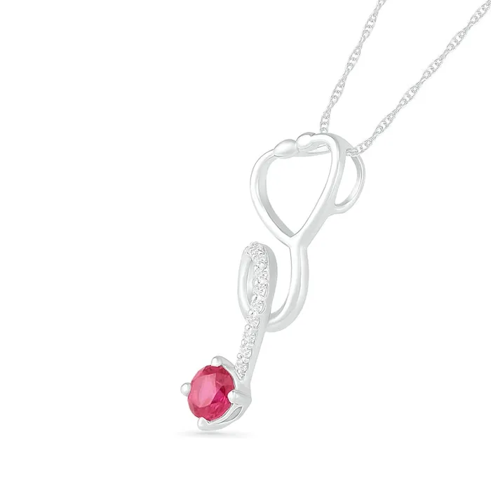 30mm LabCreated Ruby and White Sapphire Tilted Loop Stethoscope Pendant in Sterling Silver Goldia Necklaces 30mm LabCreated Ruby and White Sapphire Tilted Loop Stethoscope Pendant in Sterling Silver Goldia Necklaces