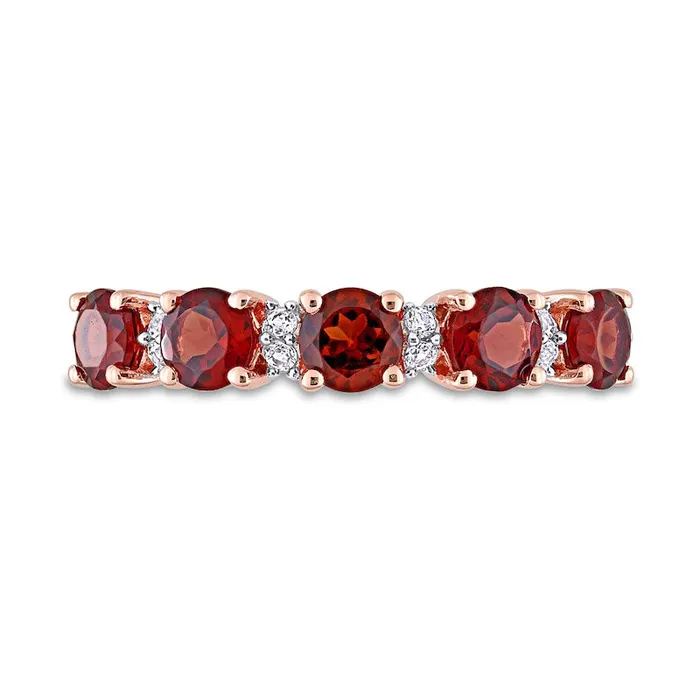 40mm Garnet and White Topaz Duo Five Stone Alternating Stackable Band in Sterling Silver with Rose Rhodium Goldia Rings 40mm Garnet and White Topaz Duo Five Stone Alternating Stackable Band in Sterling Silver with Rose Rhodium Goldia Rings