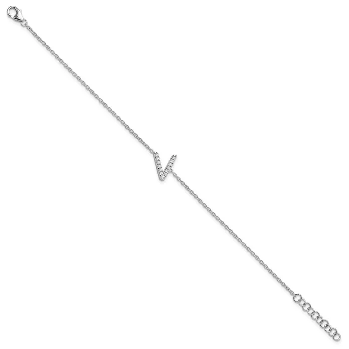 Bracelets 14KW Natural Diamond Sideways Letter V w 1in ext Bracelet goldiaca