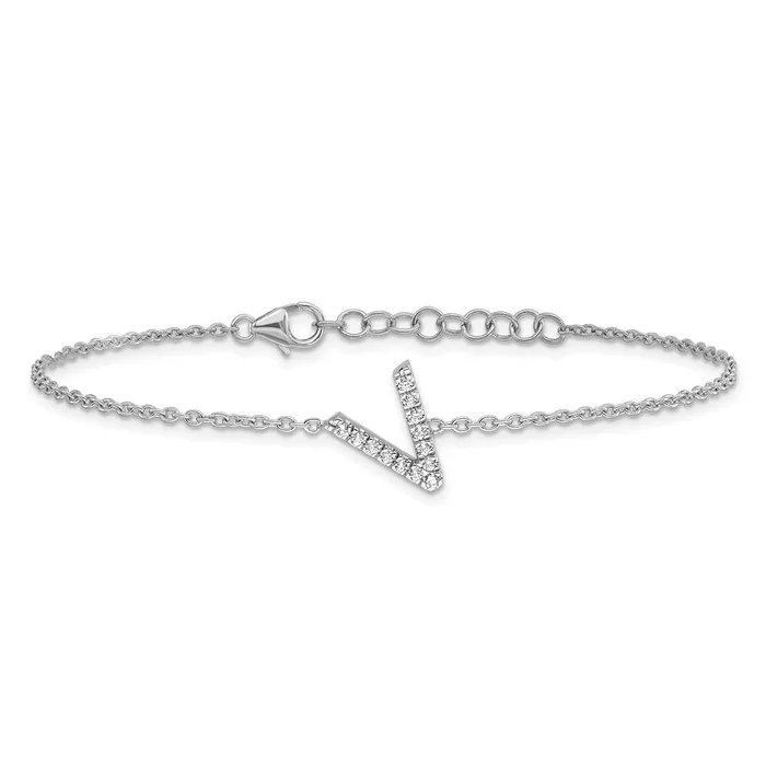 Bracelets 14KW Natural Diamond Sideways Letter V w 1in ext Bracelet goldiaca