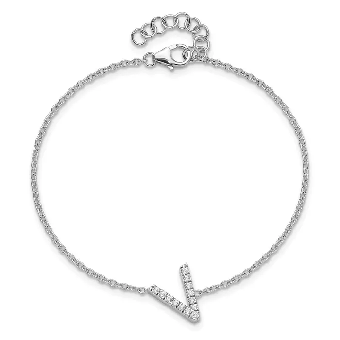 Bracelets 14KW Natural Diamond Sideways Letter V w 1in ext Bracelet goldiaca