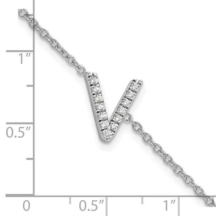 Bracelets 14KW Natural Diamond Sideways Letter V w 1in ext Bracelet goldiaca