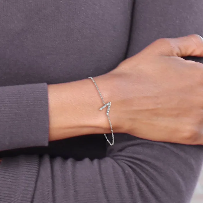 Bracelets 14KW Natural Diamond Sideways Letter V w 1in ext Bracelet goldiaca