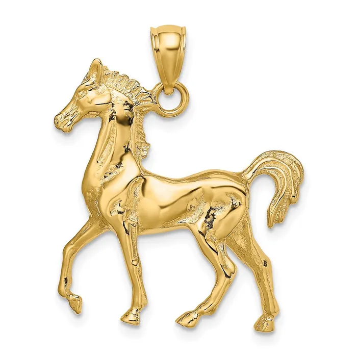 Charm Necklaces Goldia 14k Yellow Gold 3D Polished Horse Charm