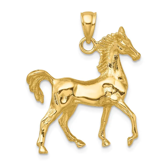 Charm Necklaces Goldia 14k Yellow Gold 3D Polished Horse Charm
