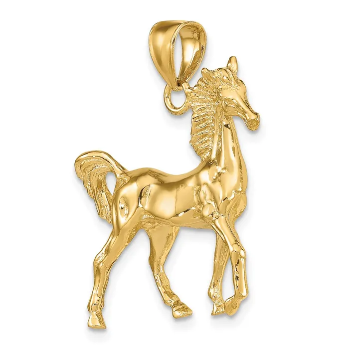 Charm Necklaces Goldia 14k Yellow Gold 3D Polished Horse Charm