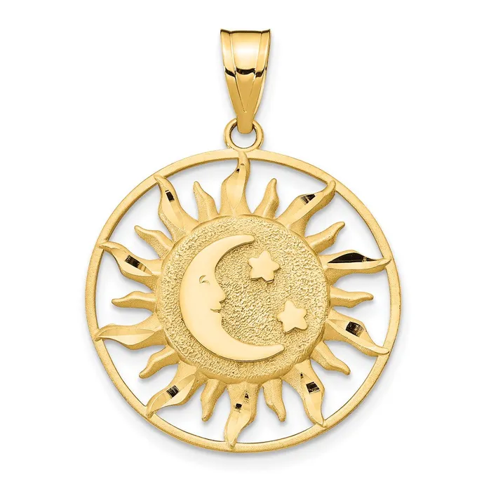 Charm Necklaces Goldia 14k Yellow Gold Diamondcut Sun with Moon and Stars Charm Charm Necklaces Goldia 14k Yellow Gold Diamondcut Sun with Moon and Stars Charm