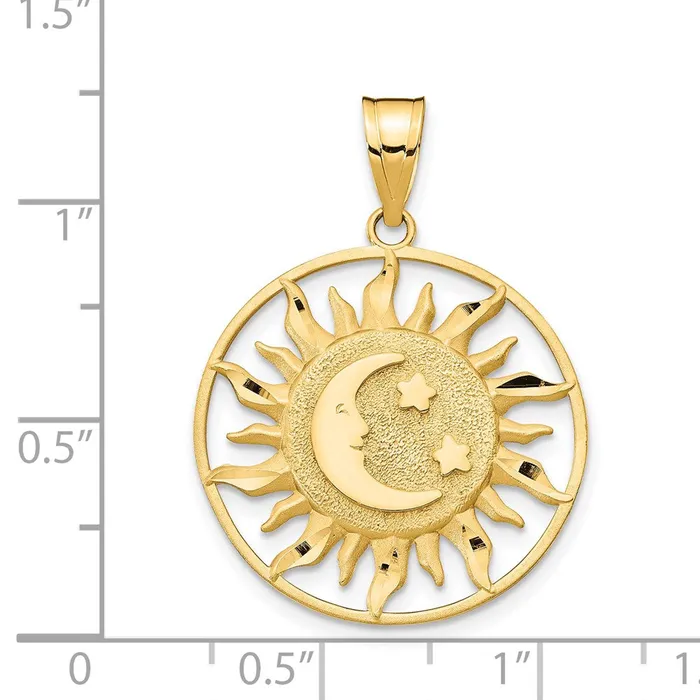 Charm Necklaces Goldia 14k Yellow Gold Diamondcut Sun with Moon and Stars Charm