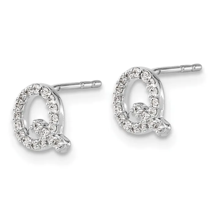 Earrings Goldia Solid 14k White Gold Simulated CZ Initial Q Earrings