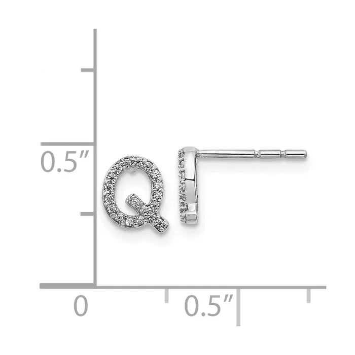 Earrings Goldia Solid 14k White Gold Simulated CZ Initial Q Earrings