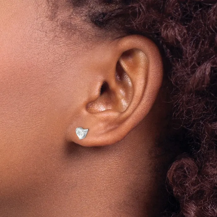 Earrings Goldia Sterling Silver Rhodplated White Topaz Heart Post Earrings
