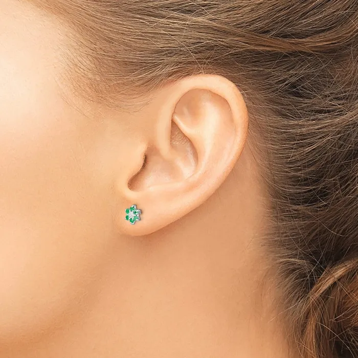 Earrings Goldia Sterling Silver Rhodium Emerald u0026 Diamond Post Earrings