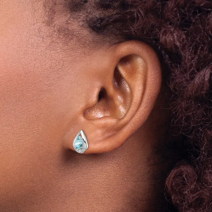 Earrings Goldia Sterling Silver Rhodium Plated Diamond u0026 Aquamarine Post Earrings