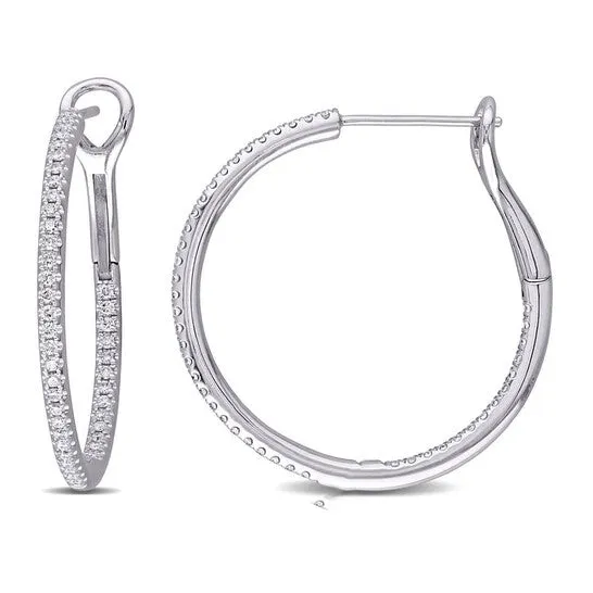 Earrings JMS always Original AMOUR 12 CT TW Diamond Vintage Hoop Earrings In 14K White Gold Earrings JMS always Original AMOUR 12 CT TW Diamond Vintage Hoop Earrings In 14K White Gold