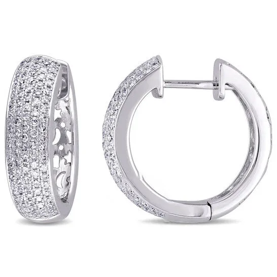Earrings Original AMOUR 1 CT TW Diamond Pave Hinged Hoop Earrings In 14K White Gold JMS always Earrings Original AMOUR 1 CT TW Diamond Pave Hinged Hoop Earrings In 14K White Gold JMS always