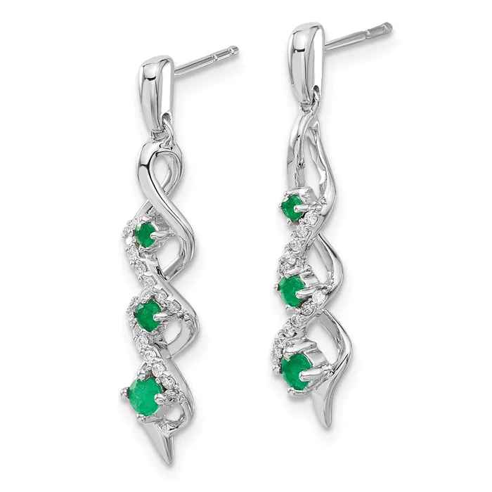 Earrings Solid 14k White Gold Simulated CZ and Emerald Post Dangle Earrings Goldia