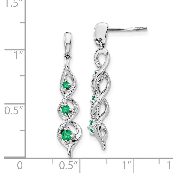 Earrings Solid 14k White Gold Simulated CZ and Emerald Post Dangle Earrings Goldia