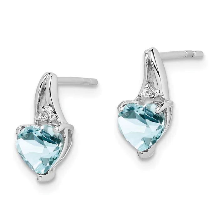 Earrings Sterling Silver Rhodium Plated Dia Aquamarine Heart Post Earrings Goldia