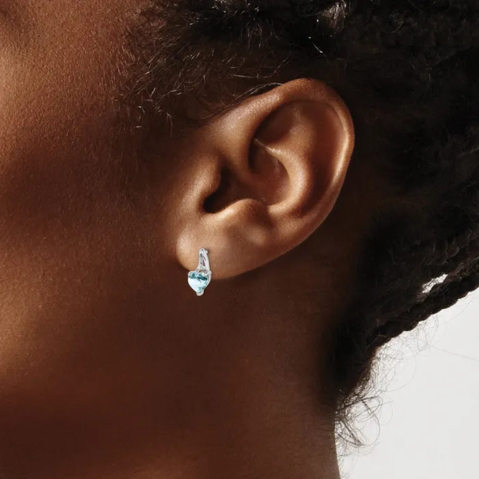 Earrings Sterling Silver Rhodium Plated Dia Aquamarine Heart Post Earrings Goldia