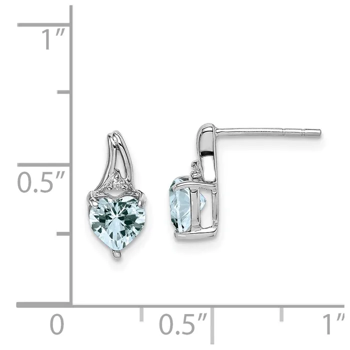 Earrings Sterling Silver Rhodium Plated Dia Aquamarine Heart Post Earrings Goldia